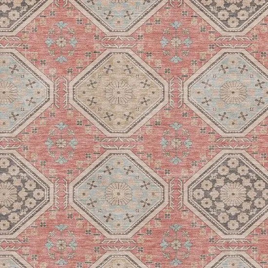 Salmon Beige And Gray Floral Washable Area Rug With UV Protection Photo 2