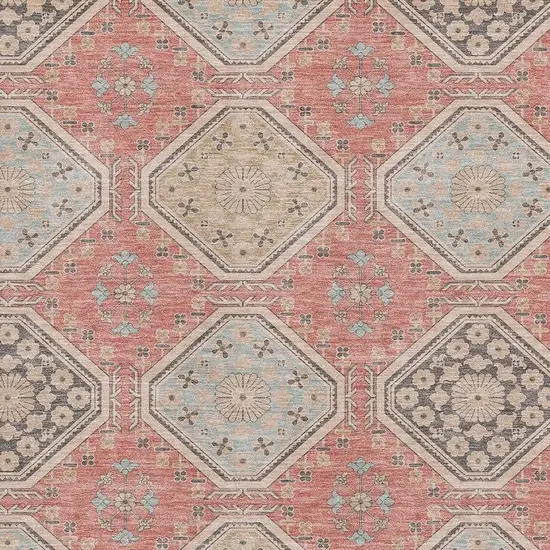 Salmon Beige And Gray Floral Washable Area Rug With UV Protection Photo 2