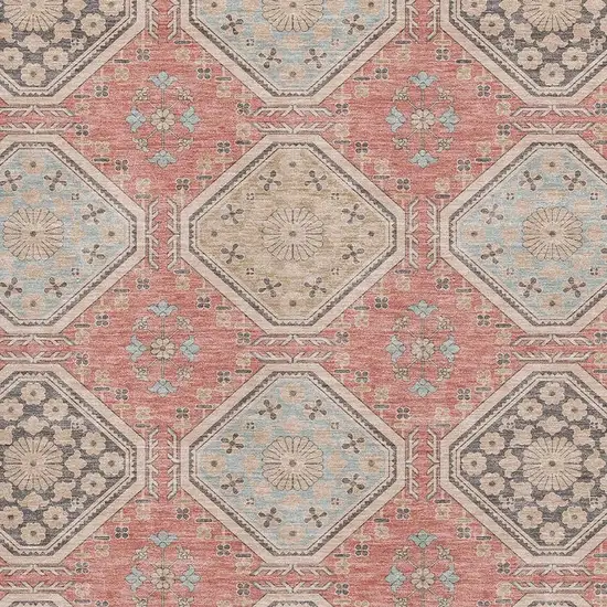 Salmon Beige And Gray Floral Washable Area Rug With UV Protection Photo 2