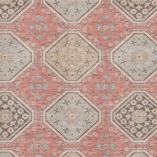 Salmon Beige And Gray Floral Washable Area Rug With UV Protection Photo 2