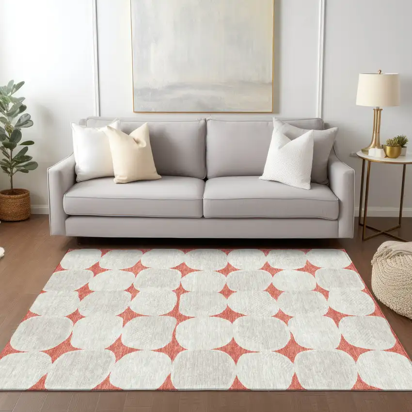 Salmon Beige And Ivory Abstract Washable Indoor Outdoor Area Rug Photo 9