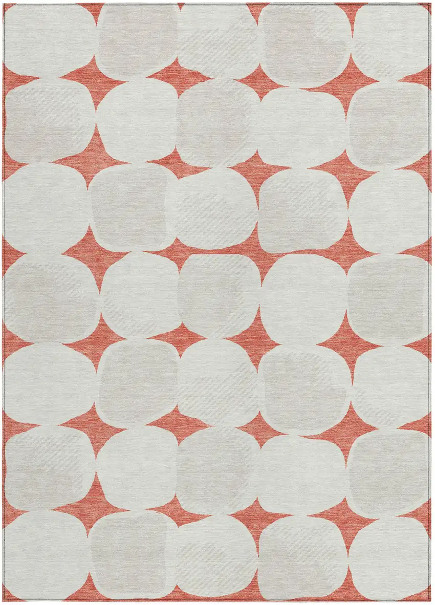 Salmon Beige And Ivory Abstract Washable Indoor Outdoor Area Rug Photo 7