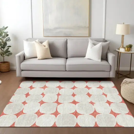 Salmon Beige And Ivory Abstract Washable Indoor Outdoor Area Rug Photo 9