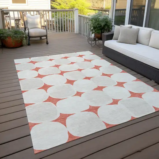 Salmon Beige And Ivory Abstract Washable Indoor Outdoor Area Rug Photo 9