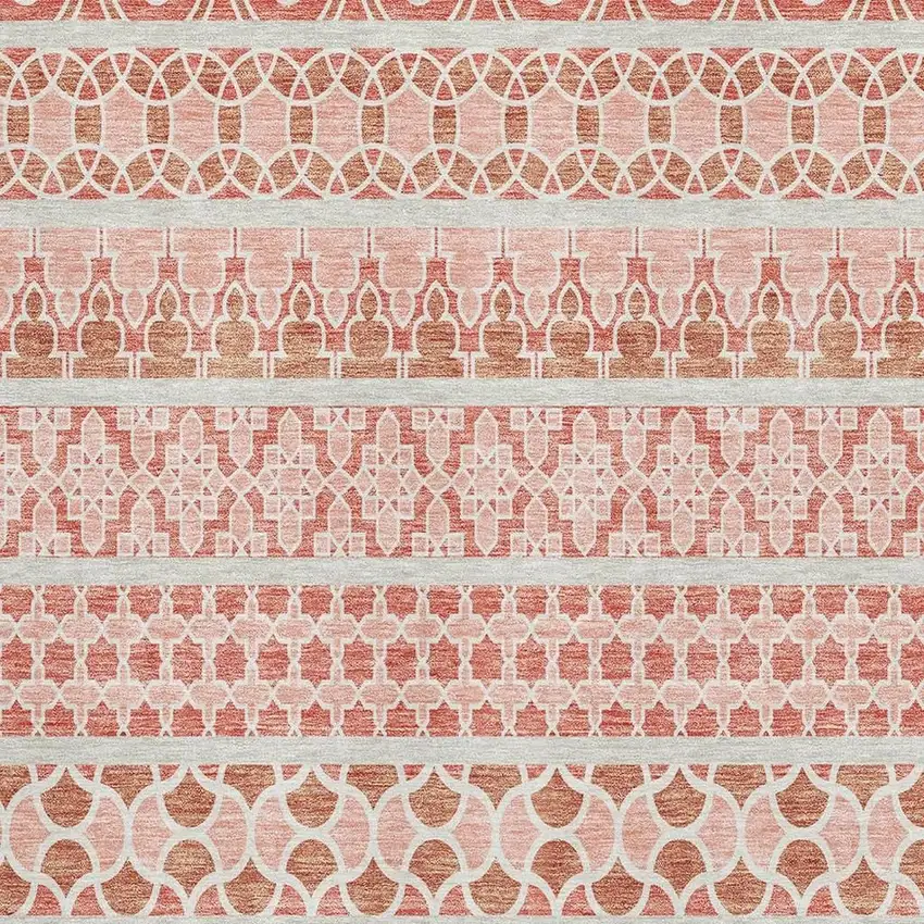 Salmon Beige And Ivory Ikat Washable Area Rug With UV Protection Photo 3