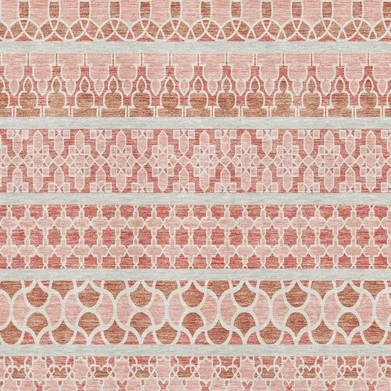 Salmon Beige And Ivory Ikat Washable Area Rug With UV Protection Photo 3