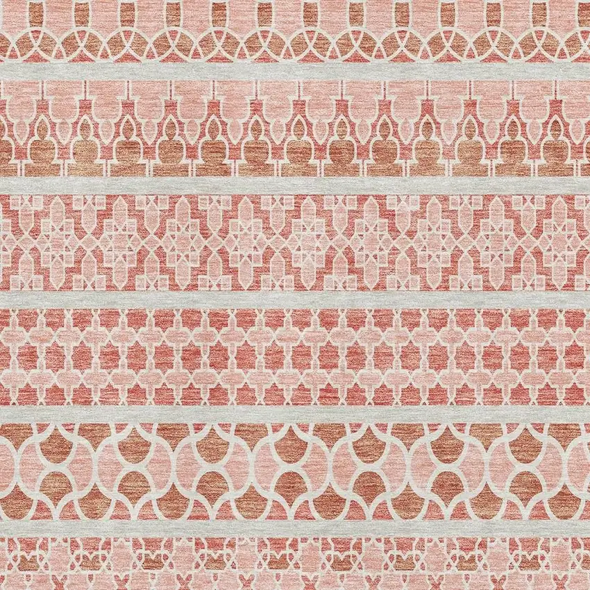 Salmon Beige And Ivory Ikat Washable Area Rug With UV Protection Photo 3