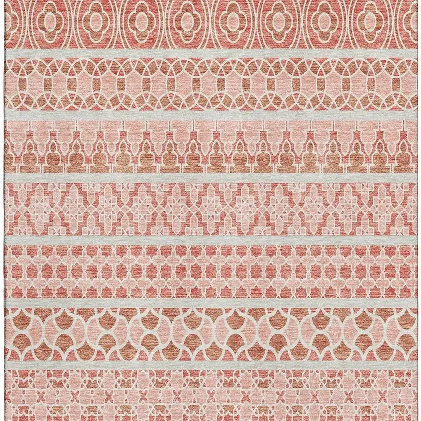 Salmon Beige And Ivory Ikat Washable Area Rug With UV Protection Photo 4