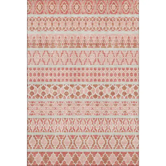 Salmon Beige And Ivory Ikat Washable Area Rug With UV Protection Photo 1