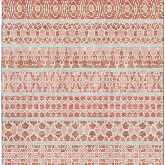 Salmon Beige And Ivory Ikat Washable Area Rug With UV Protection Photo 3