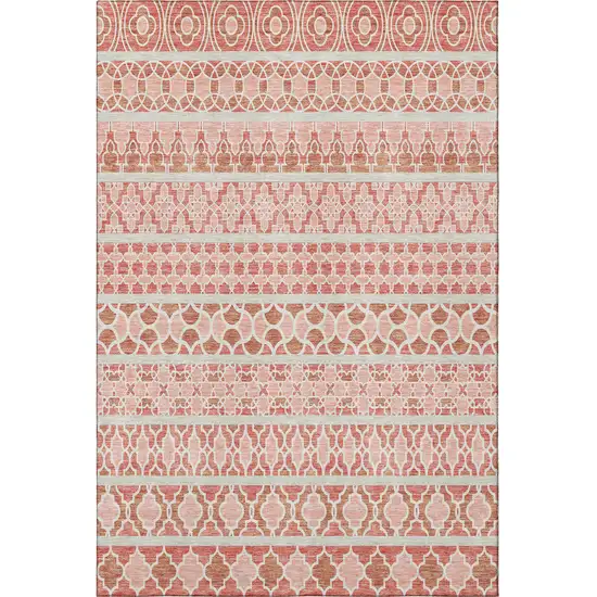 Salmon Beige And Ivory Ikat Washable Area Rug With UV Protection Photo 4