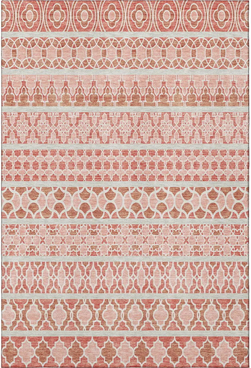 Salmon Beige And Ivory Ikat Washable Area Rug With UV Protection Photo 4
