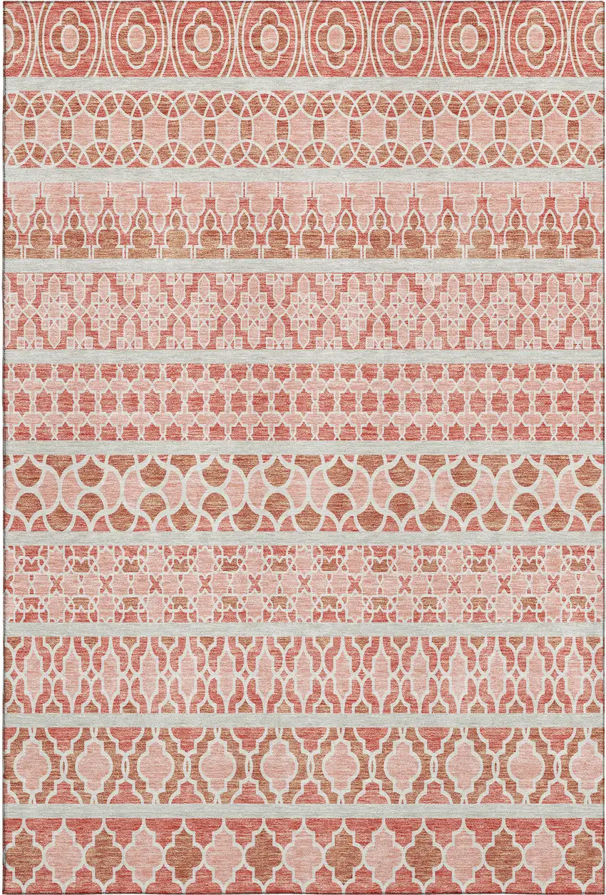 Salmon Beige And Ivory Ikat Washable Area Rug With UV Protection Photo 1
