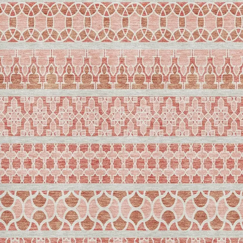 Salmon Beige And Ivory Ikat Washable Area Rug With UV Protection Photo 3