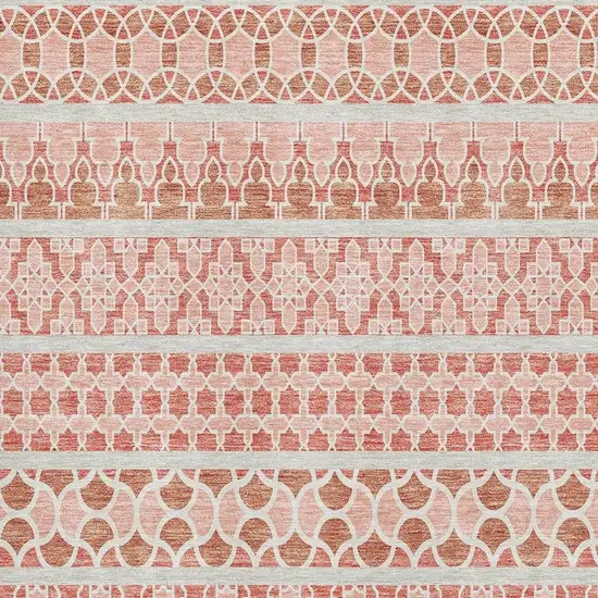 Salmon Beige And Ivory Ikat Washable Area Rug With UV Protection Photo 3