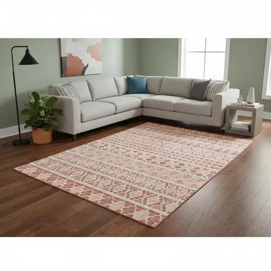Salmon Beige And Ivory Ikat Washable Area Rug With UV Protection Photo 2