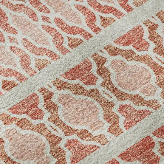 Salmon Beige And Ivory Ikat Washable Area Rug With UV Protection Photo 9