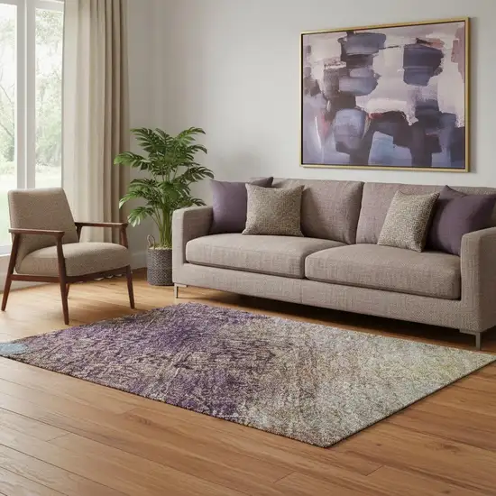 Salmon Blue And Gold Abstract Washable Area Rug With UV Protection Photo 2