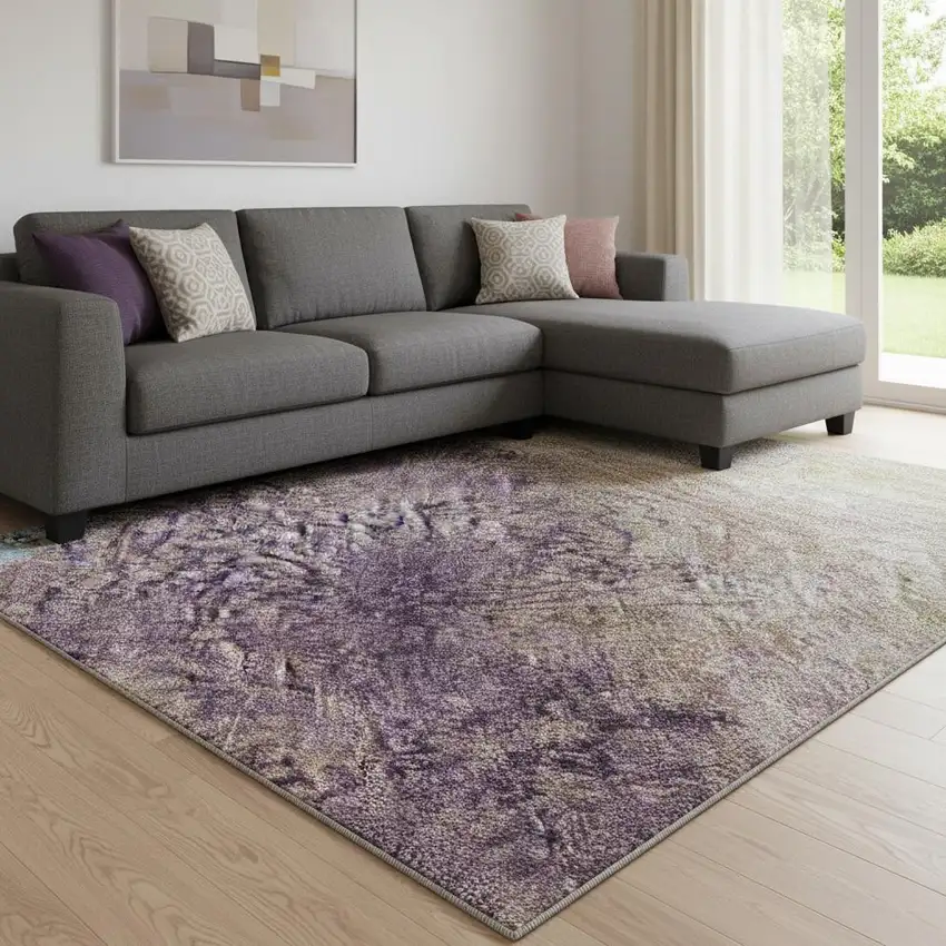 Salmon Blue And Gold Abstract Washable Area Rug With UV Protection Photo 2