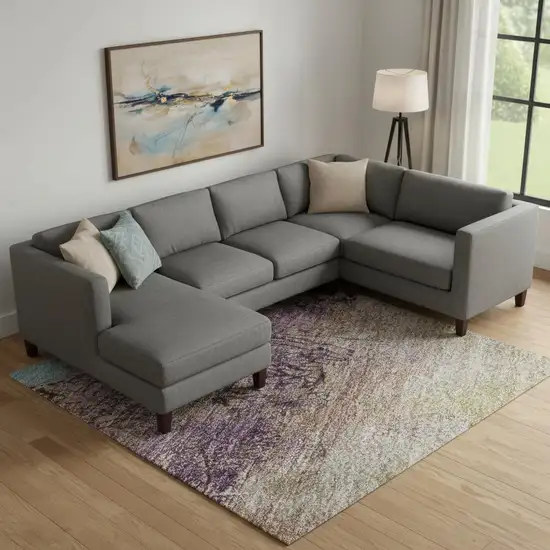 Salmon Blue And Gold Abstract Washable Area Rug With UV Protection Photo 2