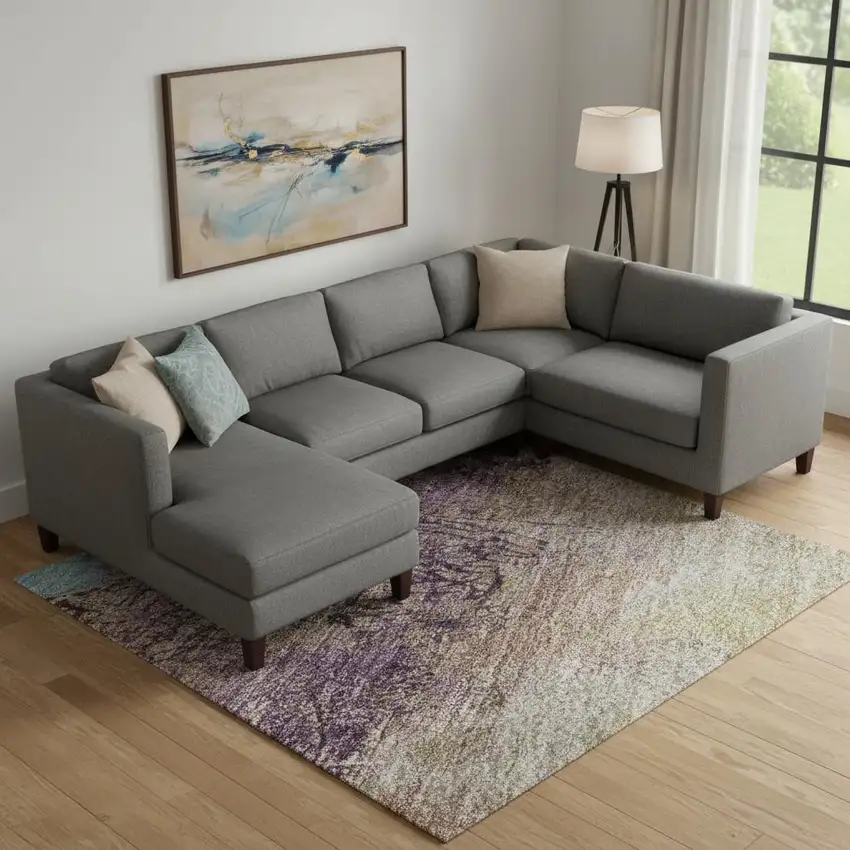 Salmon Blue And Gold Abstract Washable Area Rug With UV Protection Photo 2