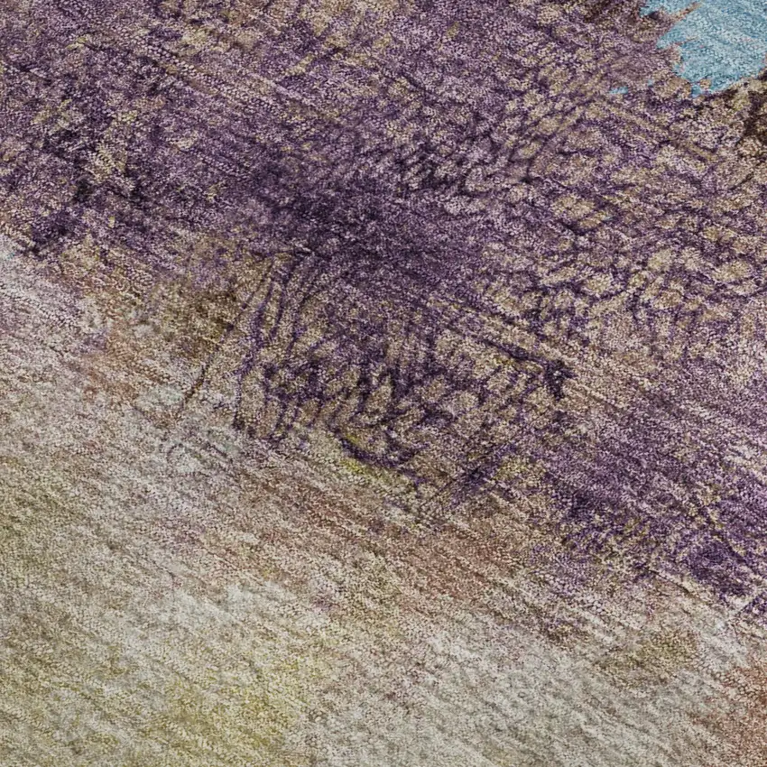 Salmon Blue And Gold Abstract Washable Area Rug With UV Protection Photo 2