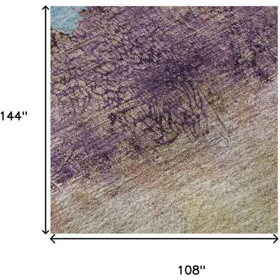 Salmon Blue And Gold Abstract Washable Area Rug With UV Protection Photo 9