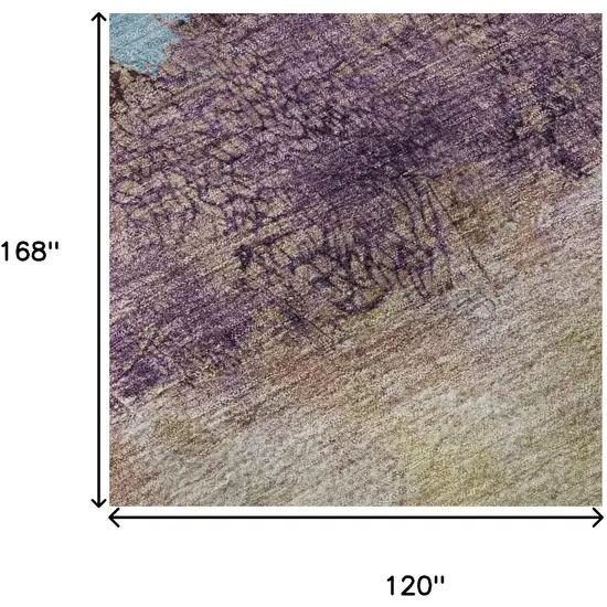 Salmon Blue And Gold Abstract Washable Area Rug With UV Protection Photo 9