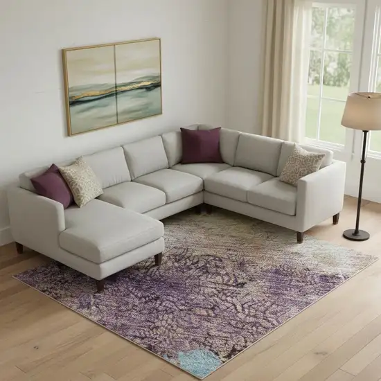 Salmon Blue And Gold Abstract Washable Area Rug With UV Protection Photo 2