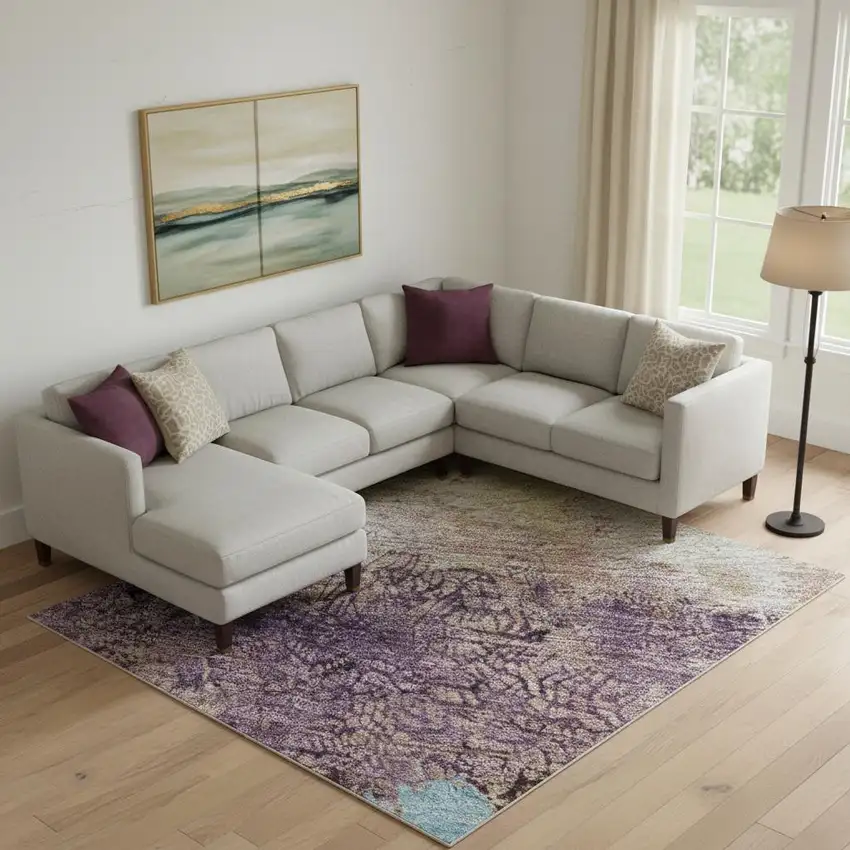 Salmon Blue And Gold Abstract Washable Area Rug With UV Protection Photo 2