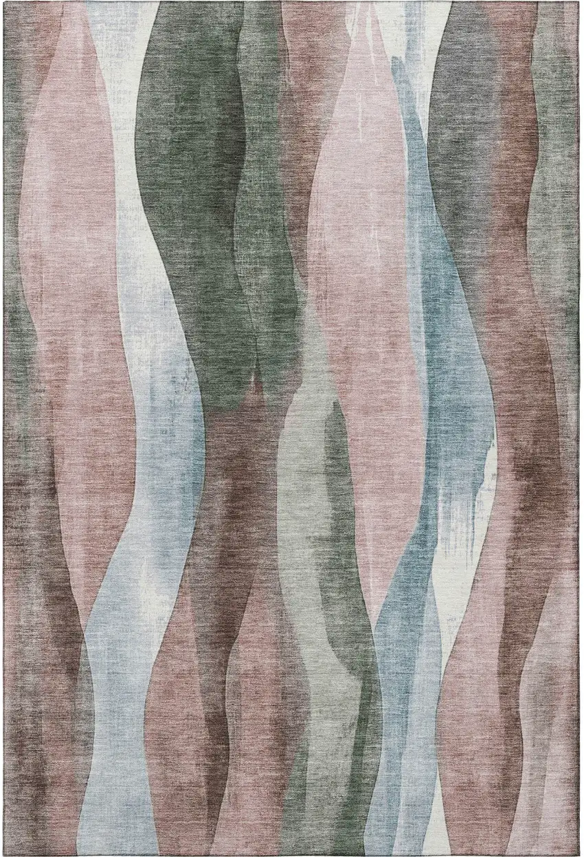 Salmon Blue And Mauve Abstract Washable Area Rug With UV Protection Photo 4