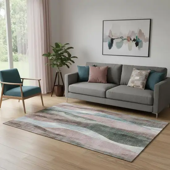 Salmon Blue And Mauve Abstract Washable Area Rug With UV Protection Photo 2