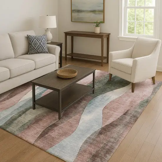 Salmon Blue And Mauve Abstract Washable Area Rug With UV Protection Photo 6