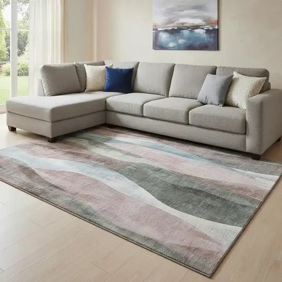 Salmon Blue And Mauve Abstract Washable Area Rug With UV Protection Photo 2