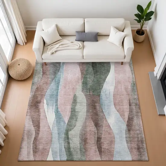 Salmon Blue And Mauve Abstract Washable Area Rug With UV Protection Photo 5
