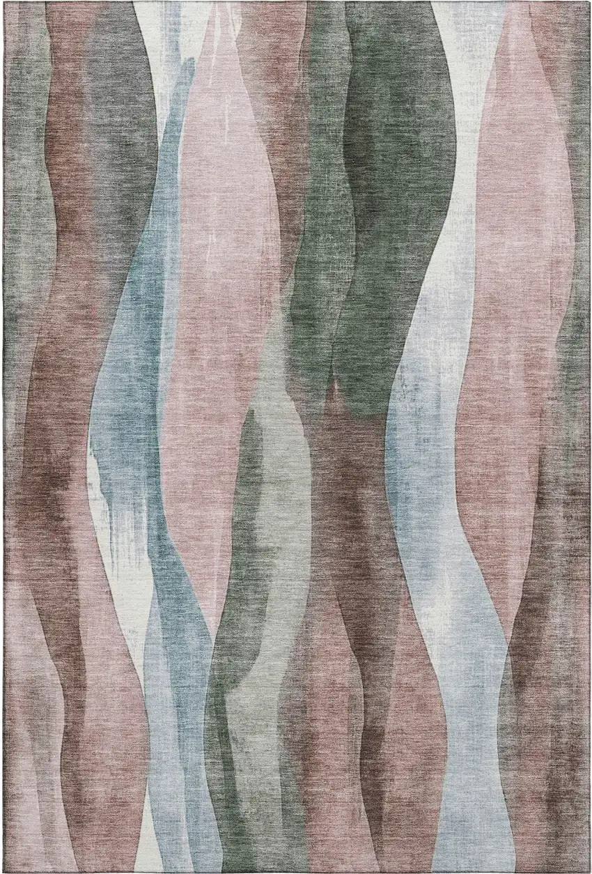 Salmon Blue And Mauve Abstract Washable Area Rug With UV Protection Photo 1