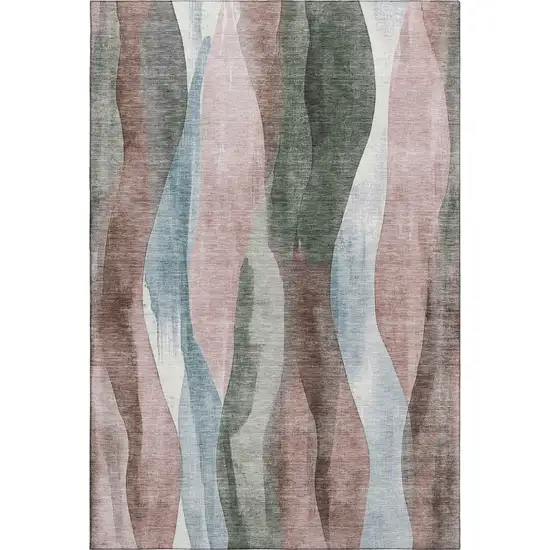 Salmon Blue And Mauve Abstract Washable Area Rug With UV Protection Photo 1