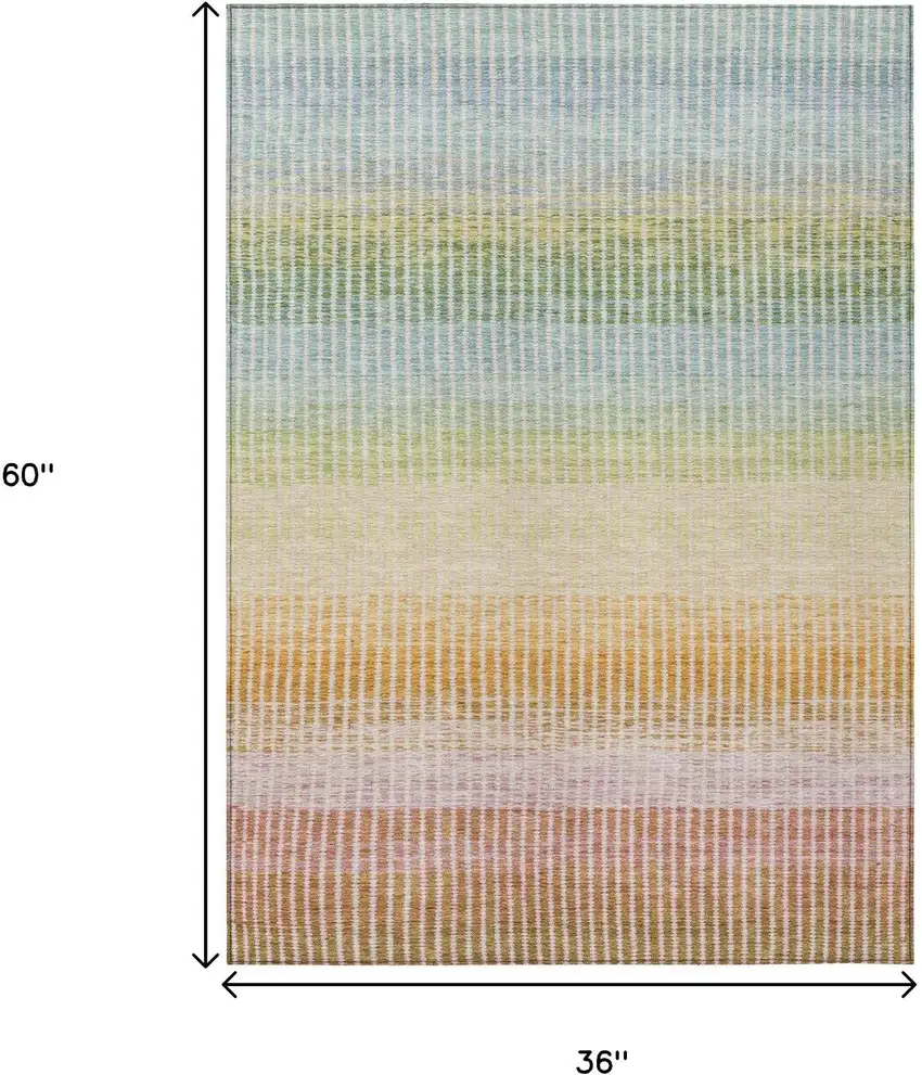 Salmon Blue And Peach Striped Washable Indoor Outdoor Area Rug Photo 3