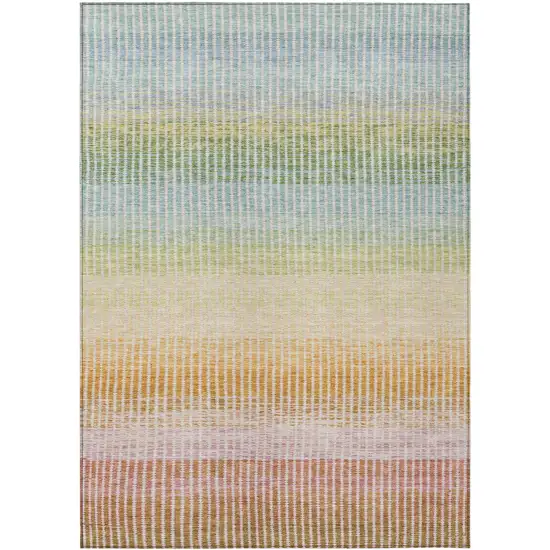 Salmon Blue And Peach Striped Washable Indoor Outdoor Area Rug Photo 2