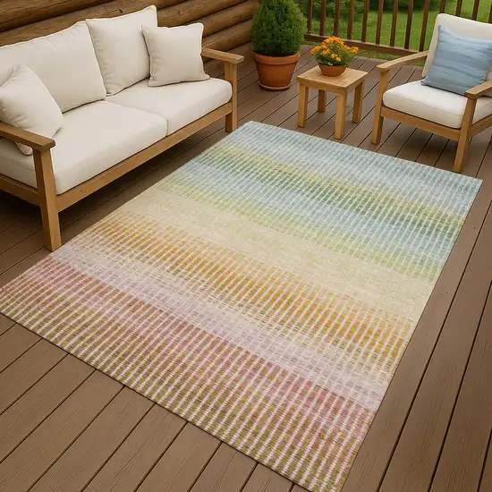 Salmon Blue And Peach Striped Washable Indoor Outdoor Area Rug Photo 9