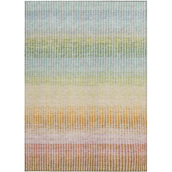 Salmon Blue And Peach Striped Washable Indoor Outdoor Area Rug Photo 4