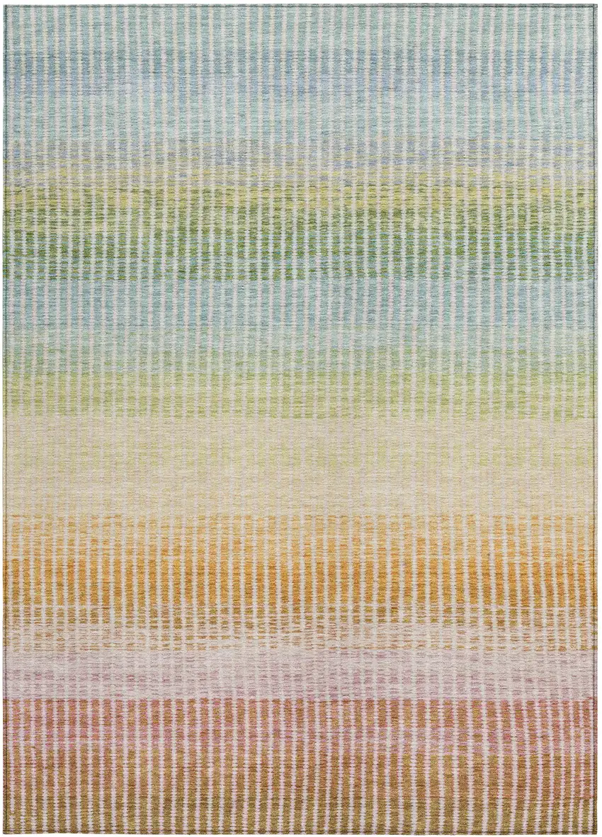 Salmon Blue And Peach Striped Washable Indoor Outdoor Area Rug Photo 4