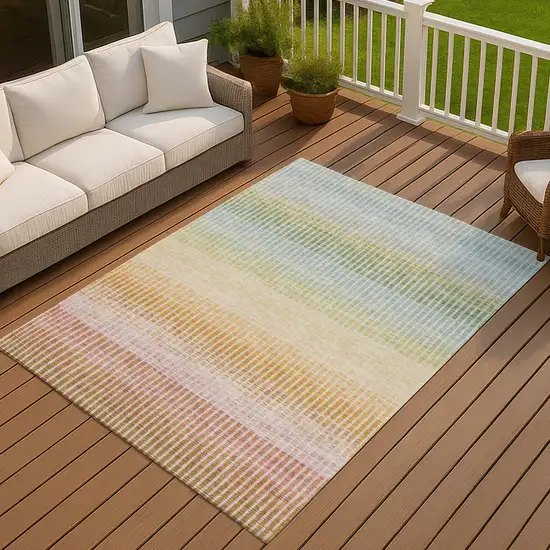 Salmon Blue And Peach Striped Washable Indoor Outdoor Area Rug Photo 7