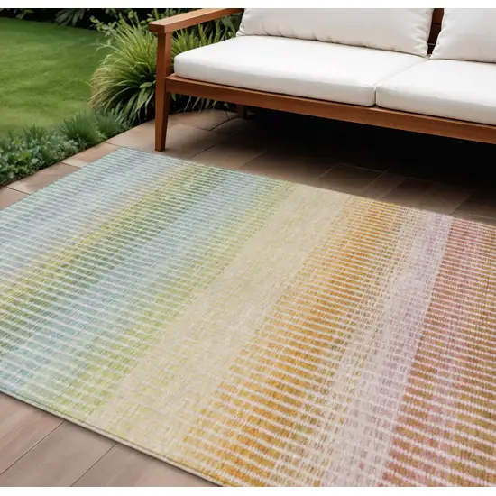 Salmon Blue And Peach Striped Washable Indoor Outdoor Area Rug Photo 1