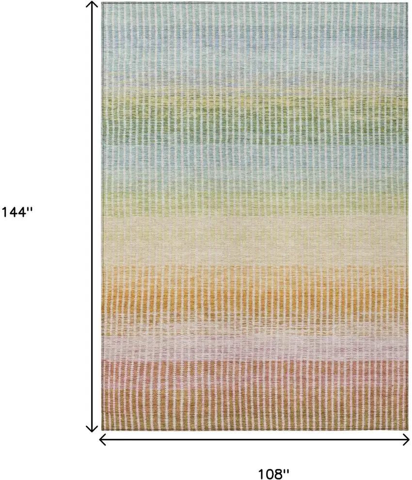 Salmon Blue And Peach Striped Washable Indoor Outdoor Area Rug Photo 3