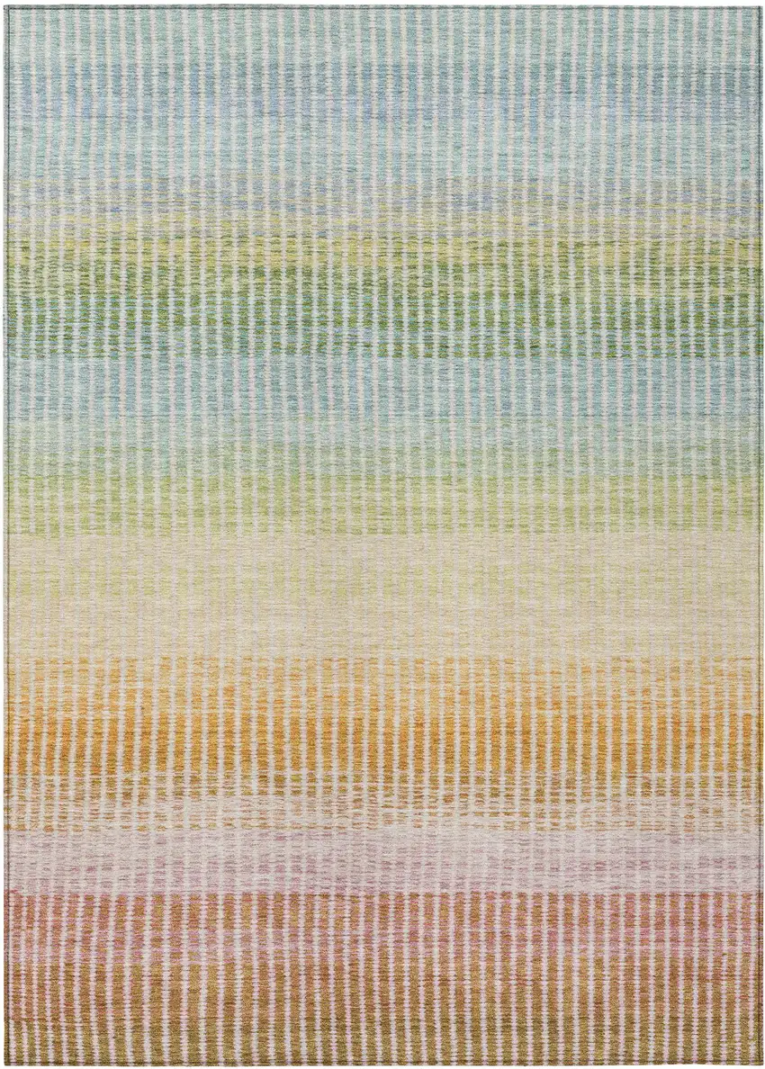 Salmon Blue And Peach Striped Washable Indoor Outdoor Area Rug Photo 2