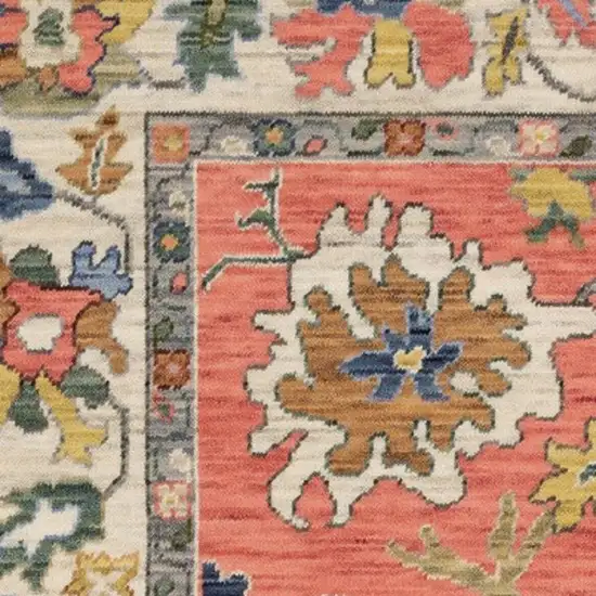 Salmon Blue And Yellow Oriental Area Rug With Fringe Photo 8