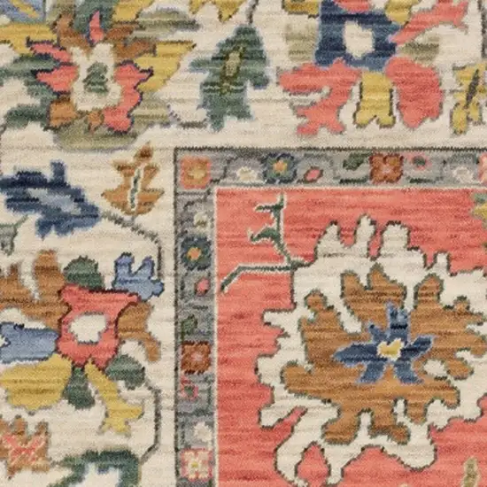 Salmon Blue And Yellow Oriental Area Rug With Fringe Photo 7