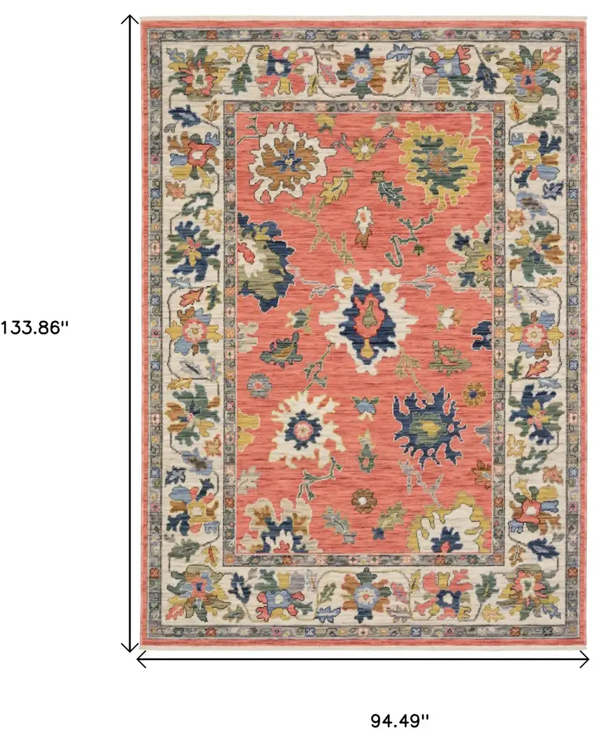 Salmon Blue And Yellow Oriental Area Rug With Fringe Photo 3