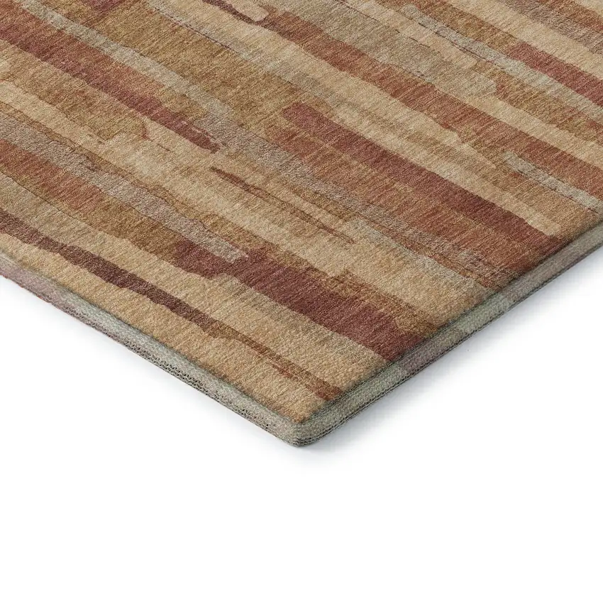 Salmon Brick Red And Gold Striped Washable Area Rug With UV Protection Photo 5
